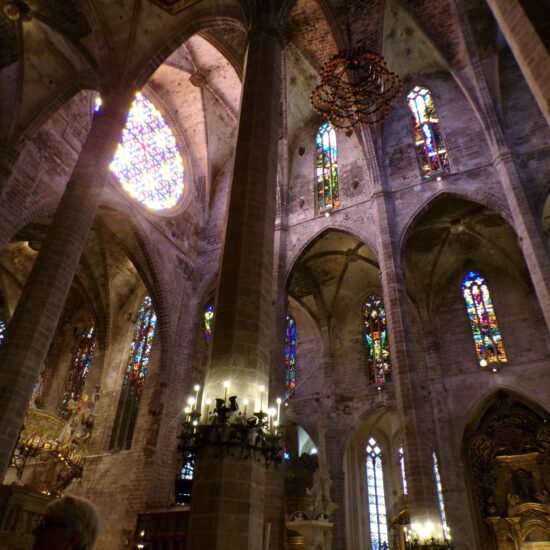 Hoge gewelfde kathedraal interieur.